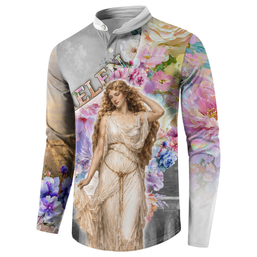 Helen Of Troy Button Sweatshirt Ancient Greek Mythology Floral Goddess Portrait
