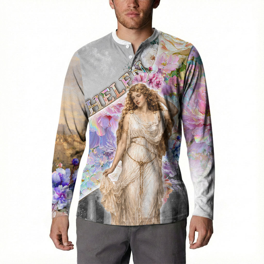 Helen Of Troy Button Sweatshirt Ancient Greek Mythology Floral Goddess Portrait