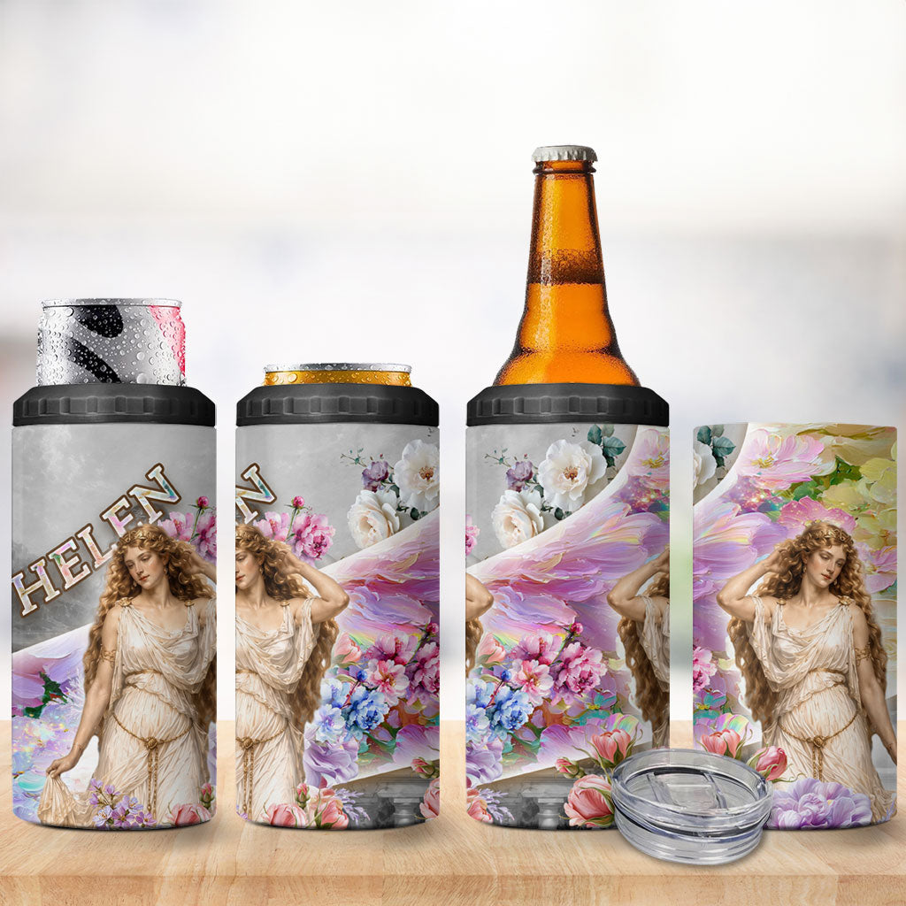 Helen Of Troy 4 in 1 Can Cooler Tumbler Ancient Greek Mythology Floral Goddess Portrait