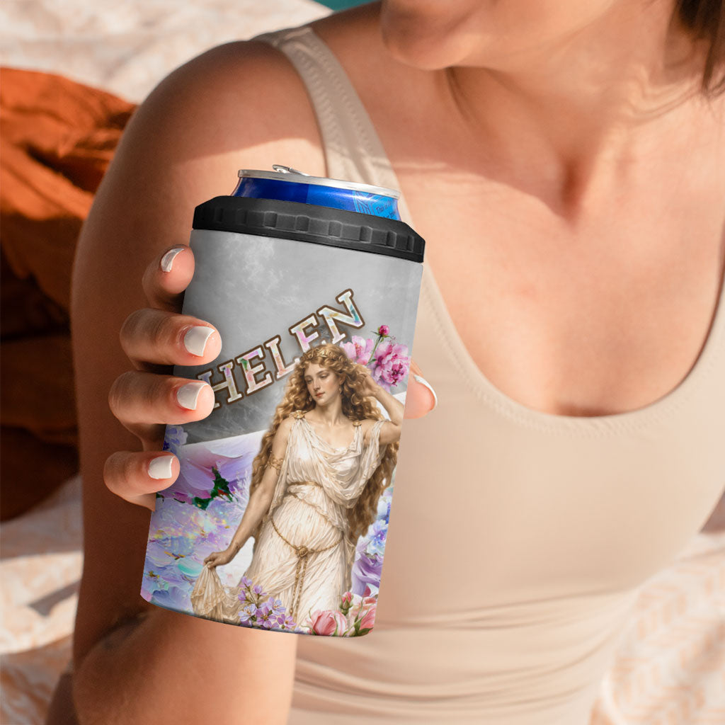 Helen Of Troy 4 in 1 Can Cooler Tumbler Ancient Greek Mythology Floral Goddess Portrait