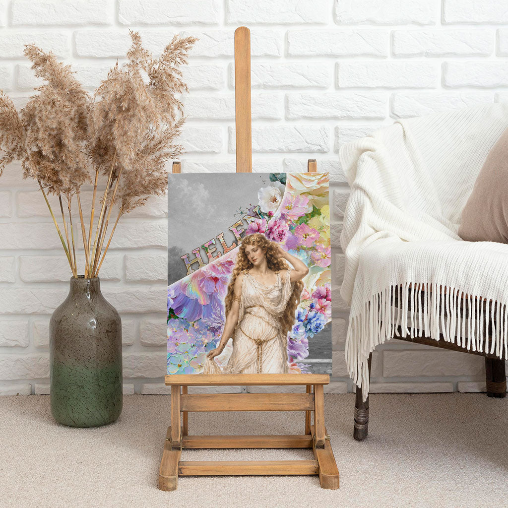Helen Of Troy Canvas Wall Art Ancient Greek Mythology Floral Goddess Portrait