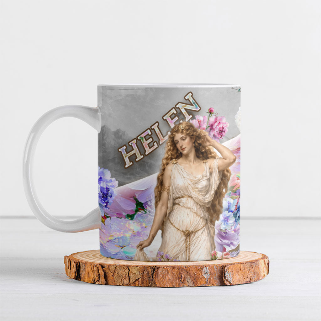 Helen Of Troy Ceramic Mug Ancient Greek Mythology Floral Goddess Portrait