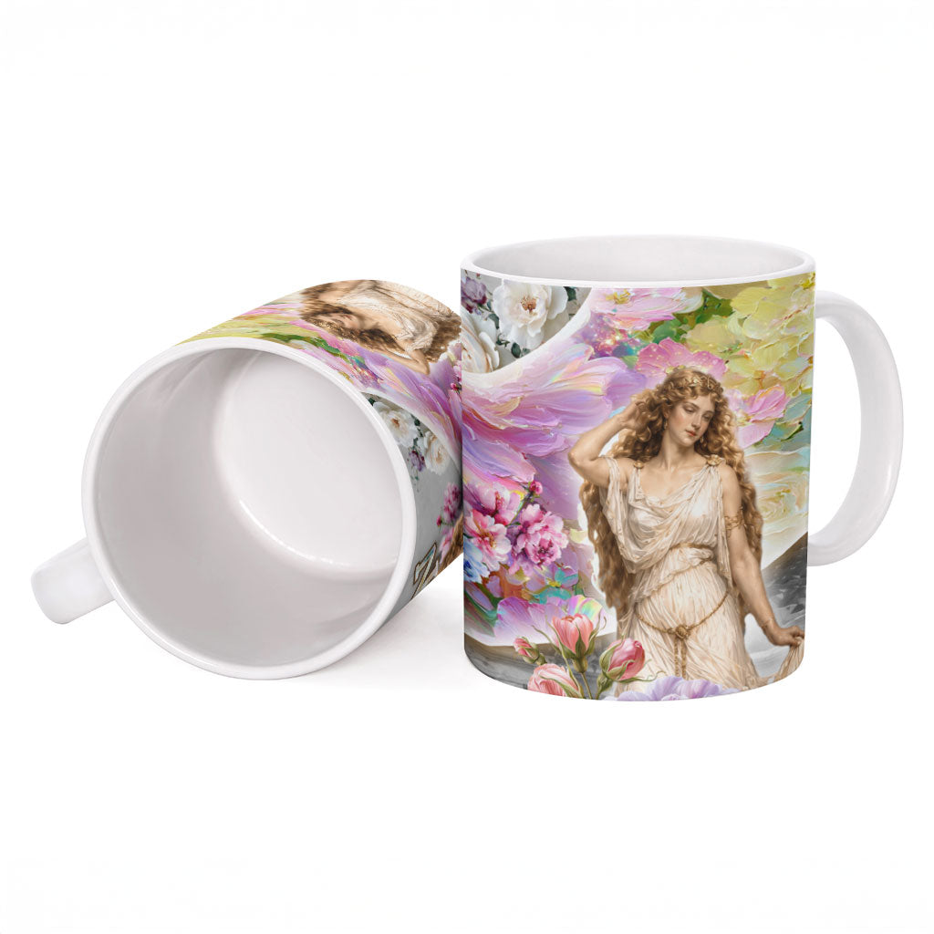 Helen Of Troy Ceramic Mug Ancient Greek Mythology Floral Goddess Portrait