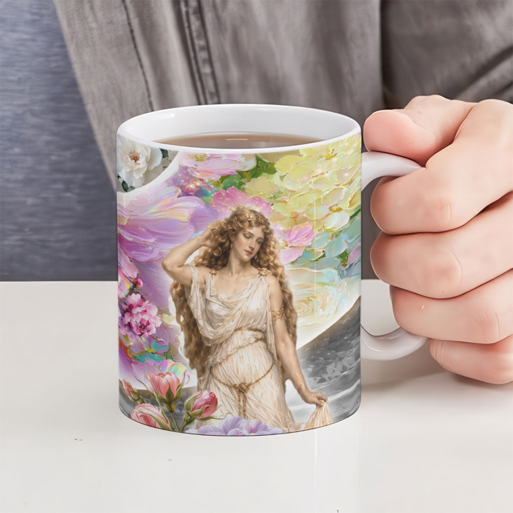Helen Of Troy Ceramic Mug Ancient Greek Mythology Floral Goddess Portrait