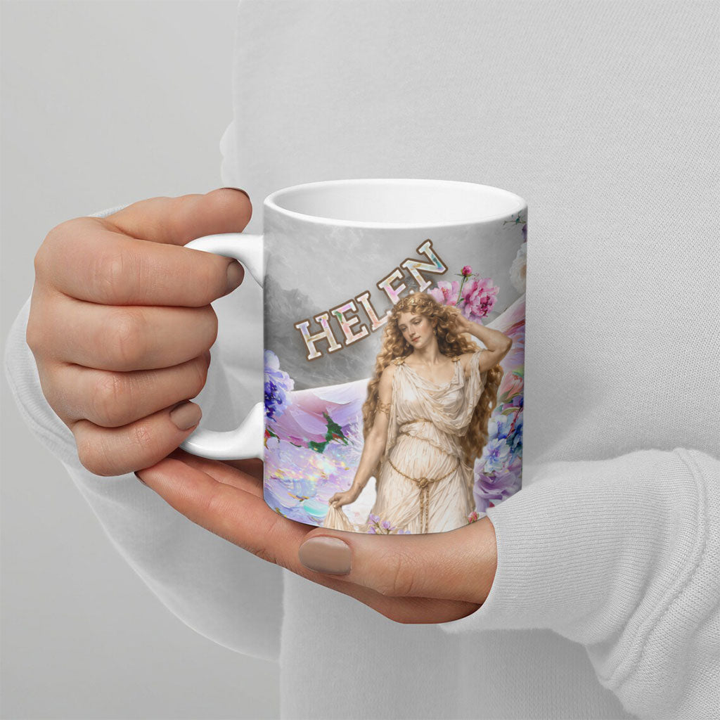 Helen Of Troy Ceramic Mug Ancient Greek Mythology Floral Goddess Portrait