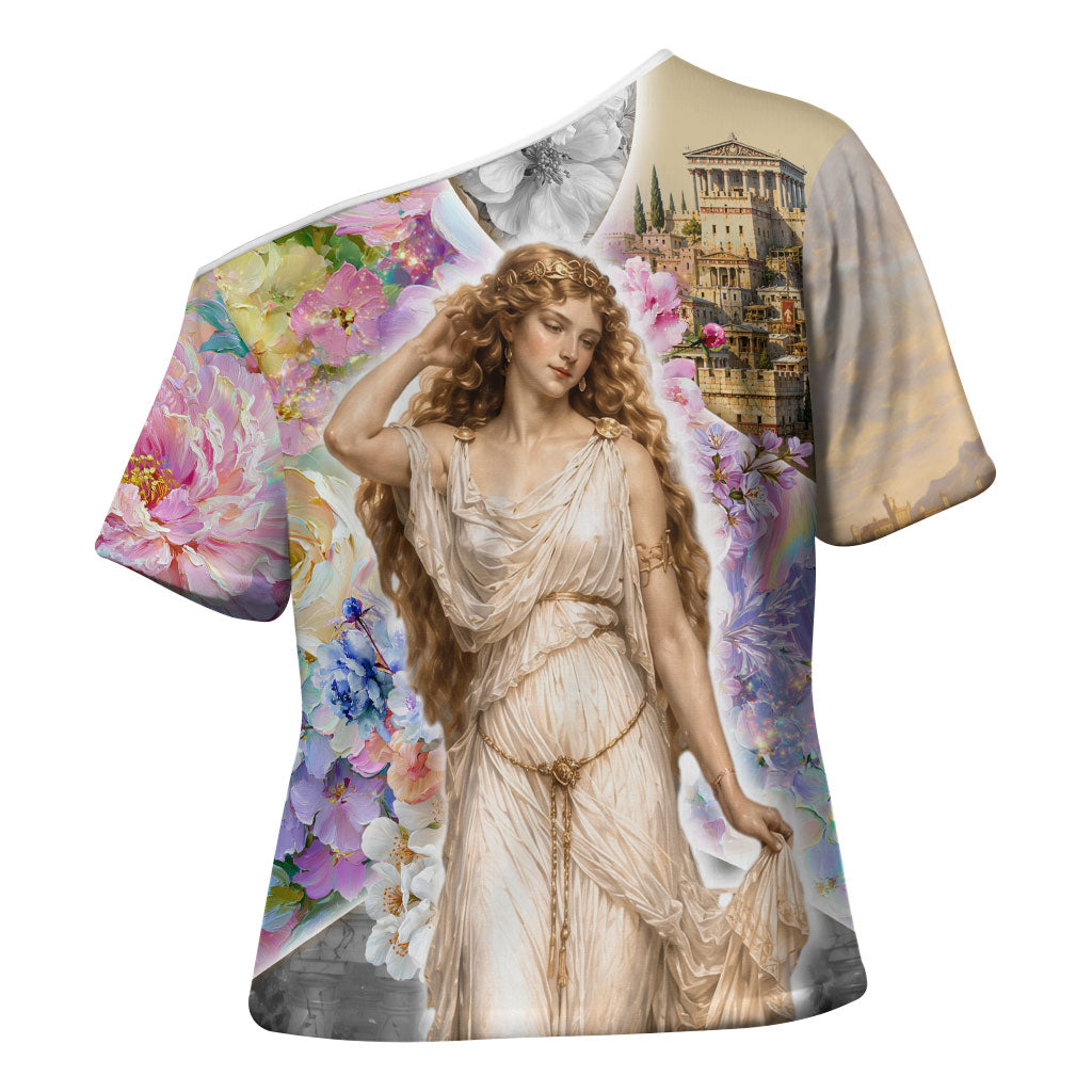 Helen Of Troy Cross Shoulder Shirt Ancient Greek Mythology Floral Goddess Portrait