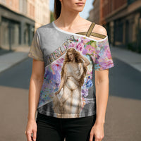 Helen Of Troy Cross Shoulder Shirt Ancient Greek Mythology Floral Goddess Portrait