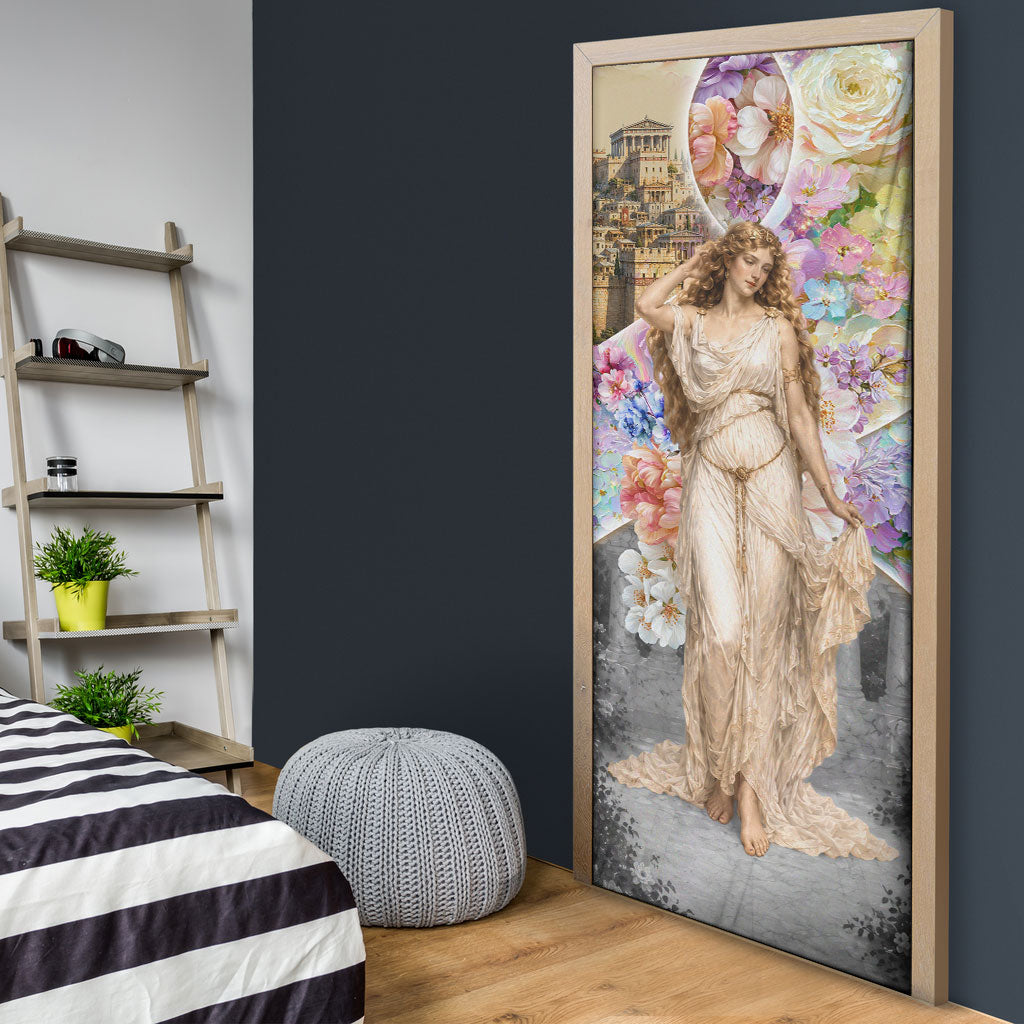 Helen Of Troy Door Cover Ancient Greek Mythology Floral Goddess Portrait