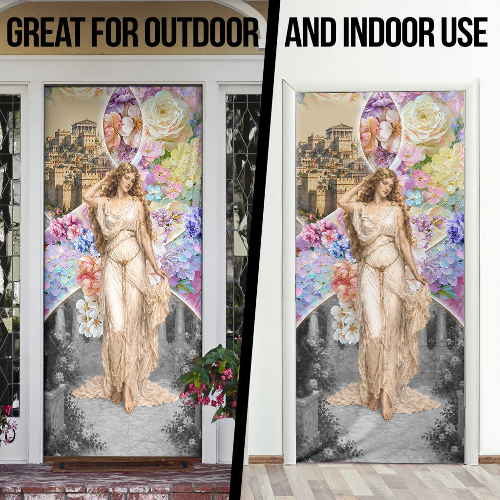 Helen Of Troy Door Cover Ancient Greek Mythology Floral Goddess Portrait