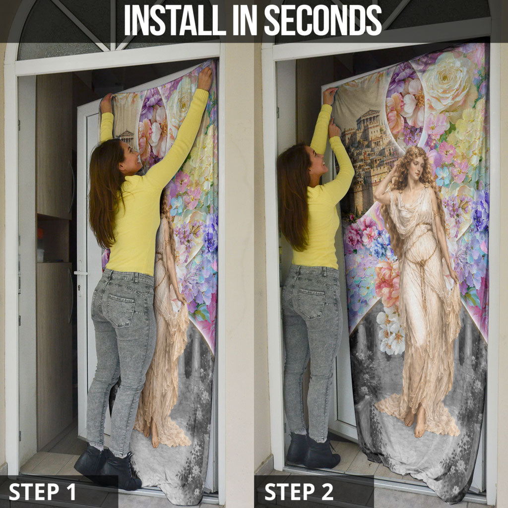 Helen Of Troy Door Cover Ancient Greek Mythology Floral Goddess Portrait