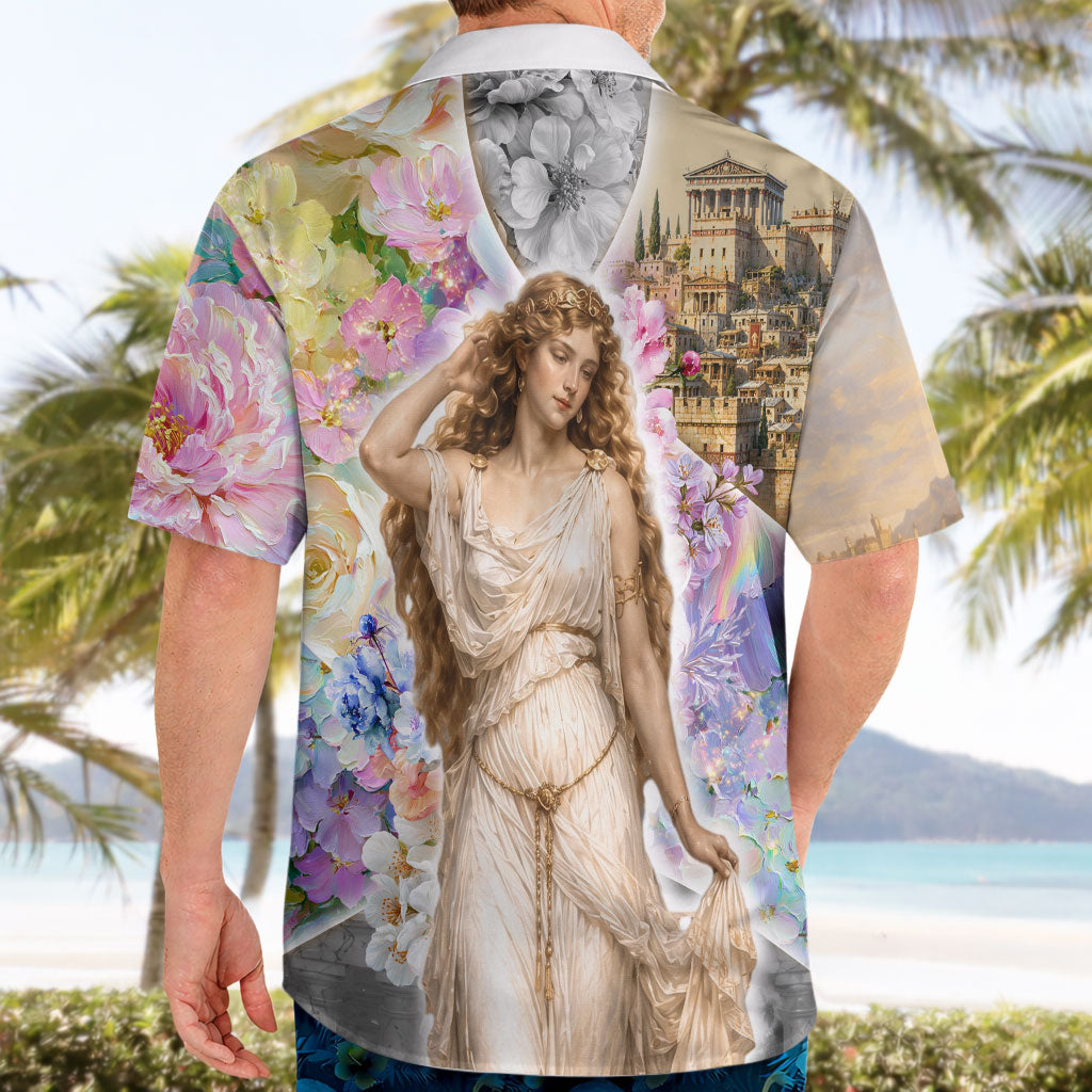 Helen Of Troy Hawaiian Shirt Ancient Greek Mythology Floral Goddess Portrait