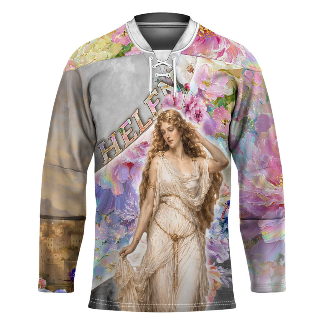 Helen Of Troy Hockey Jersey Ancient Greek Mythology Floral Goddess Portrait