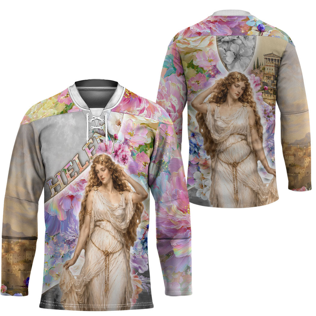 Helen Of Troy Hockey Jersey Ancient Greek Mythology Floral Goddess Portrait