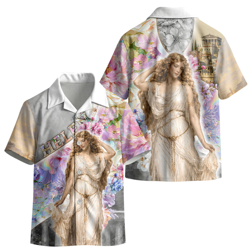 Helen Of Troy Kid Hawaiian Shirt Ancient Greek Mythology Floral Goddess Portrait