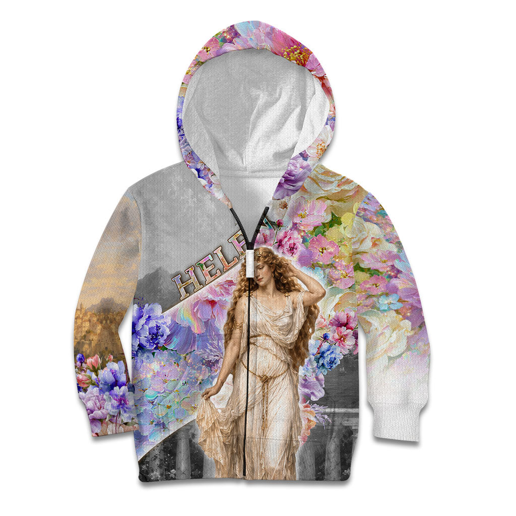 Helen Of Troy Kid Hoodie Ancient Greek Mythology Floral Goddess Portrait