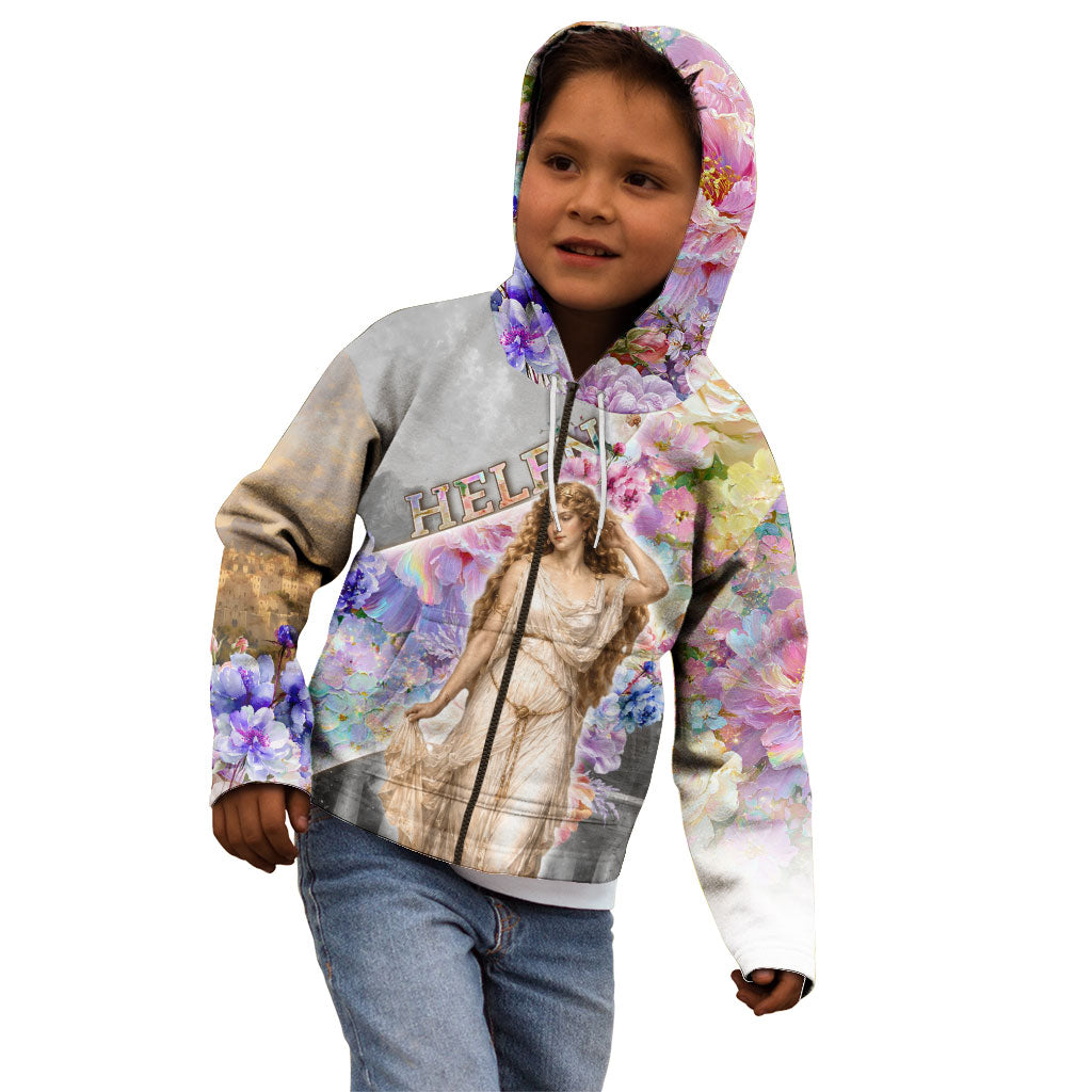 Helen Of Troy Kid Hoodie Ancient Greek Mythology Floral Goddess Portrait