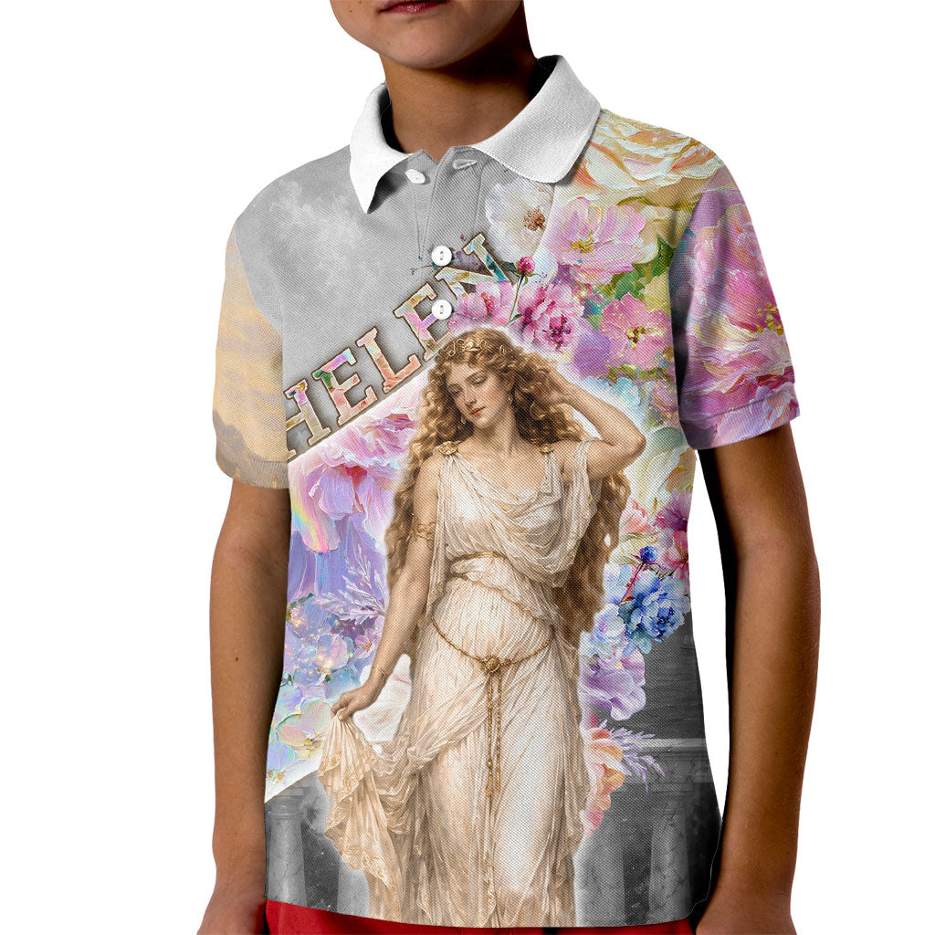 Helen Of Troy Kid Polo Shirt Ancient Greek Mythology Floral Goddess Portrait