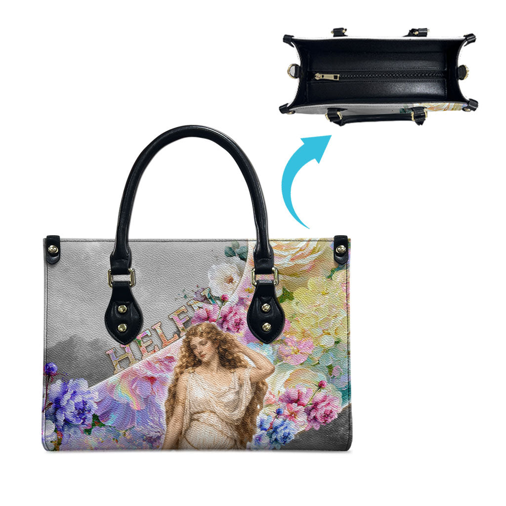 Helen Of Troy Leather Bag Ancient Greek Mythology Floral Goddess Portrait