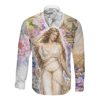Helen Of Troy Long Sleeve Button Shirt Ancient Greek Mythology Floral Goddess Portrait