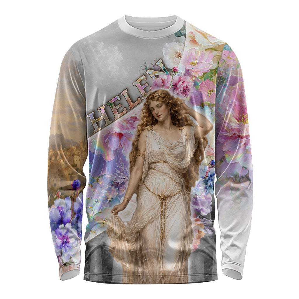 Helen Of Troy Long Sleeve Shirt Ancient Greek Mythology Floral Goddess Portrait