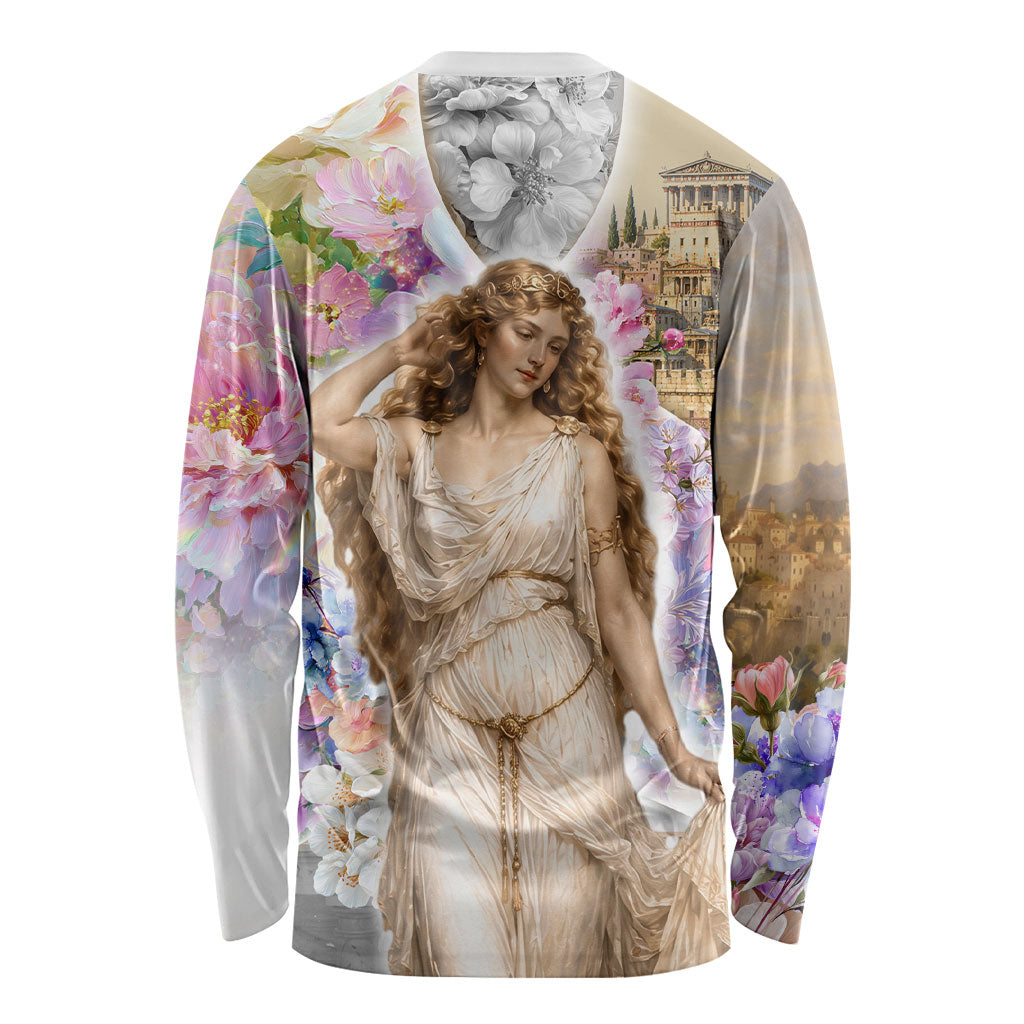Helen Of Troy Long Sleeve Shirt Ancient Greek Mythology Floral Goddess Portrait
