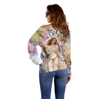 Helen Of Troy Off Shoulder Sweater Ancient Greek Mythology Floral Goddess Portrait
