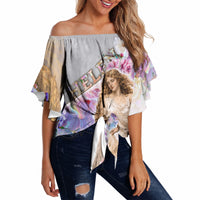 Helen Of Troy Off Shoulder Wrap Waist Top Ancient Greek Mythology Floral Goddess Portrait
