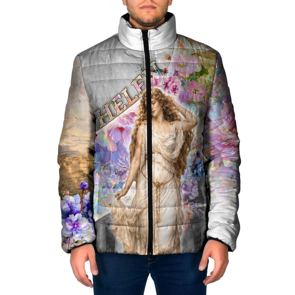 Helen Of Troy Padded Jacket Ancient Greek Mythology Floral Goddess Portrait