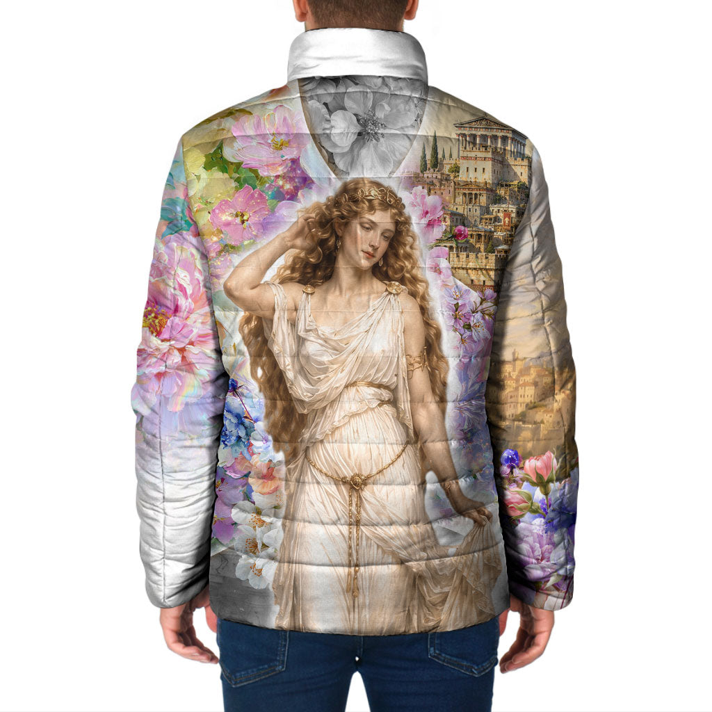 Helen Of Troy Padded Jacket Ancient Greek Mythology Floral Goddess Portrait