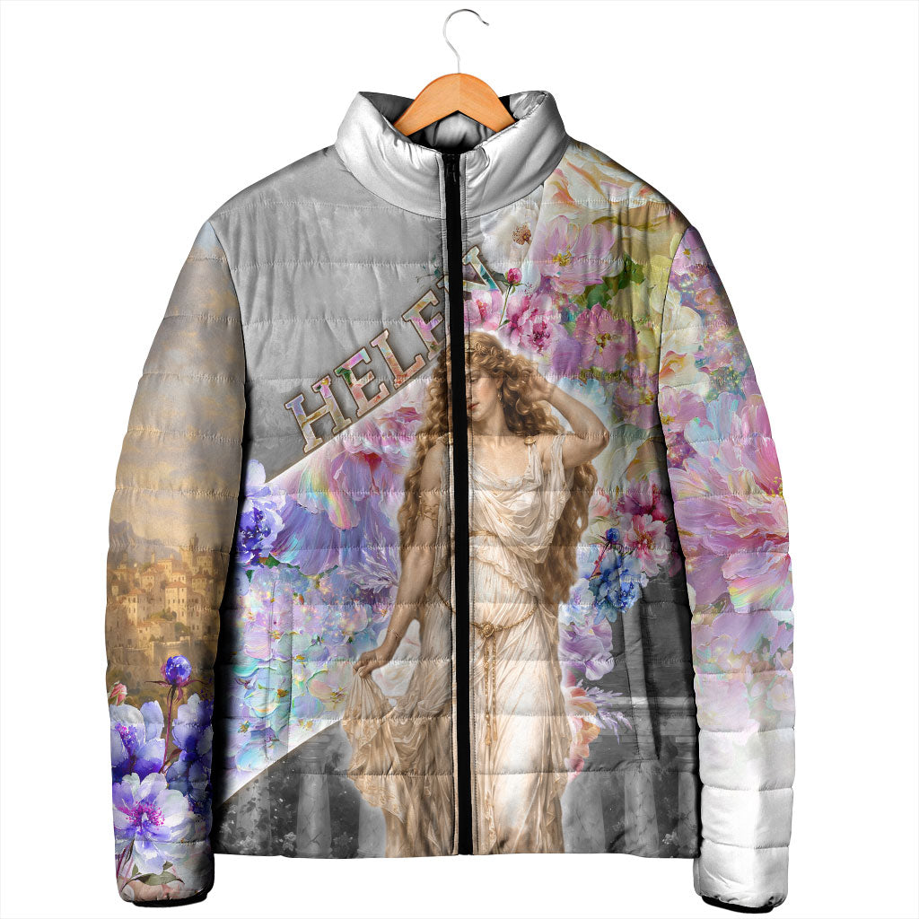 Helen Of Troy Padded Jacket Ancient Greek Mythology Floral Goddess Portrait