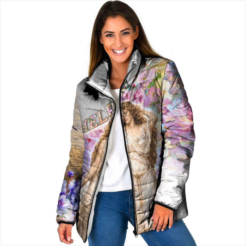Helen Of Troy Padded Jacket Ancient Greek Mythology Floral Goddess Portrait
