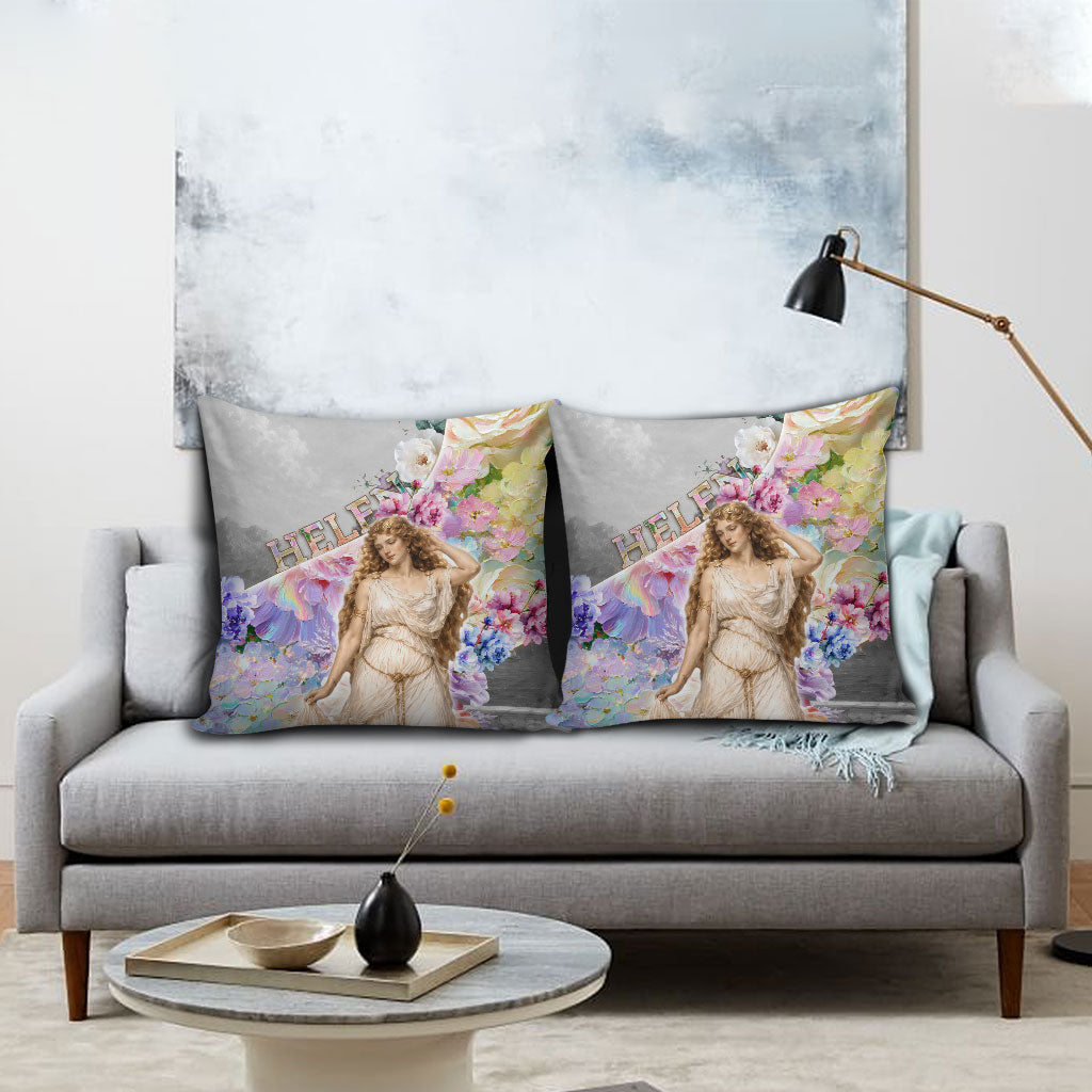 Helen Of Troy Pillow Cover Ancient Greek Mythology Floral Goddess Portrait