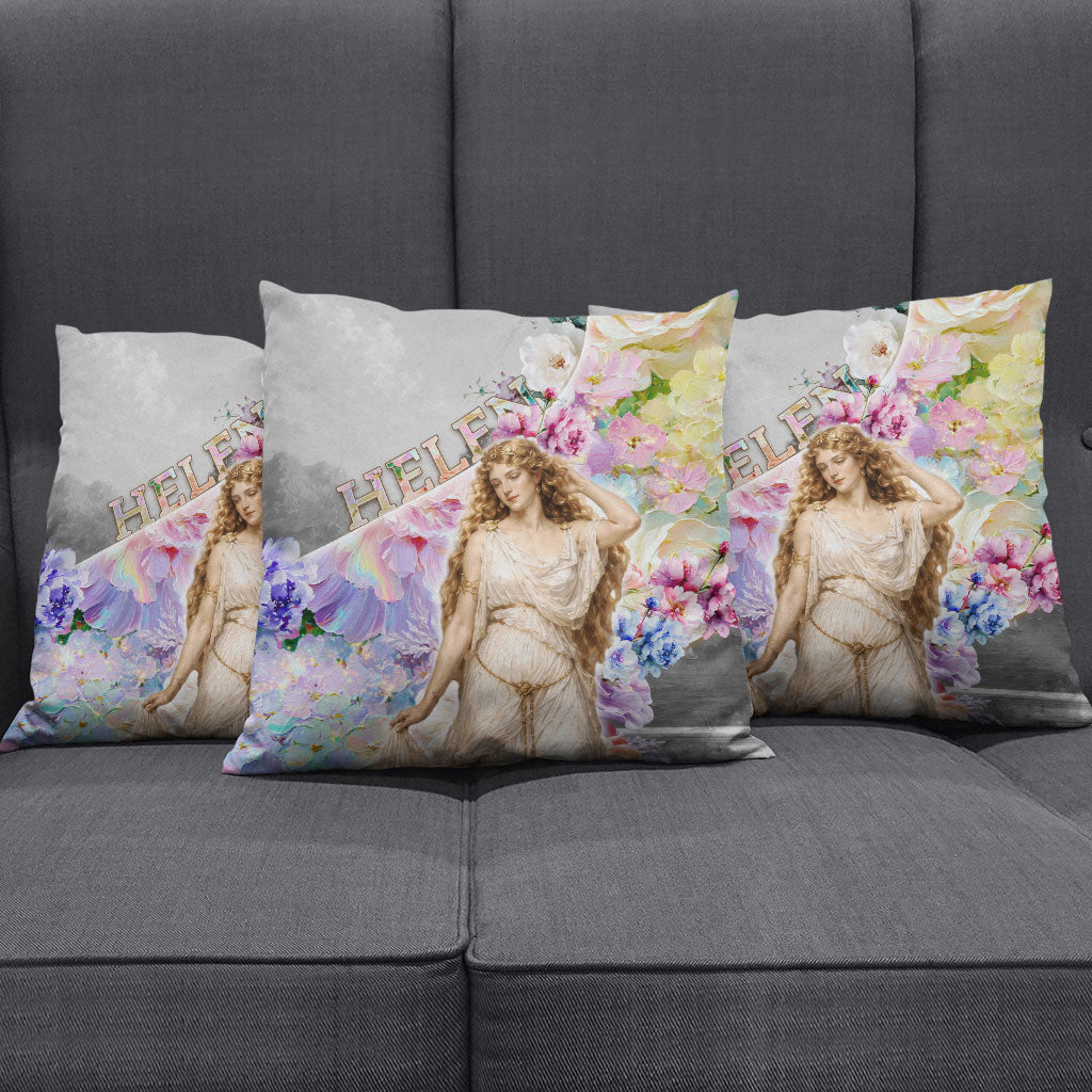 Helen Of Troy Pillow Cover Ancient Greek Mythology Floral Goddess Portrait
