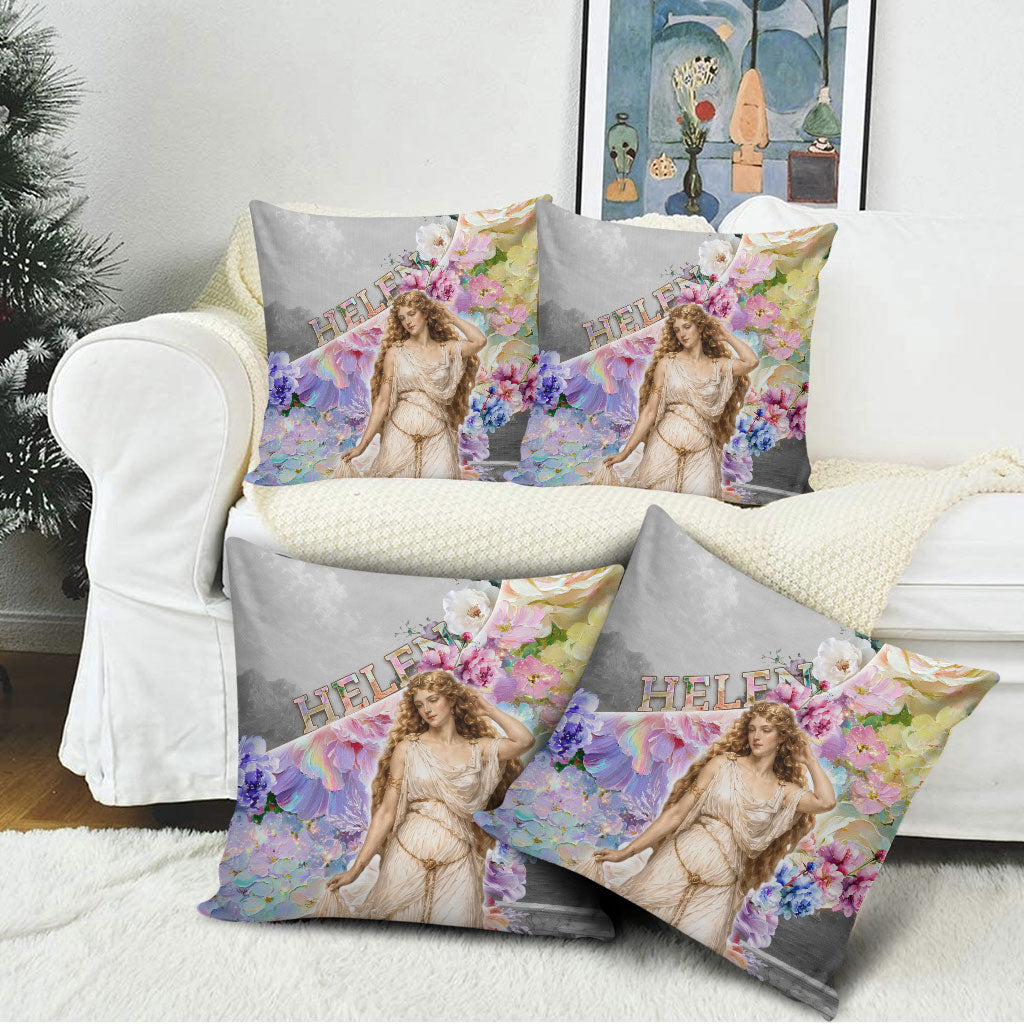 Helen Of Troy Pillow Cover Ancient Greek Mythology Floral Goddess Portrait