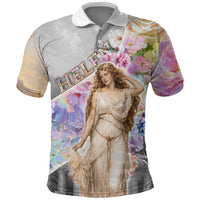 Helen Of Troy Polo Shirt Ancient Greek Mythology Floral Goddess Portrait