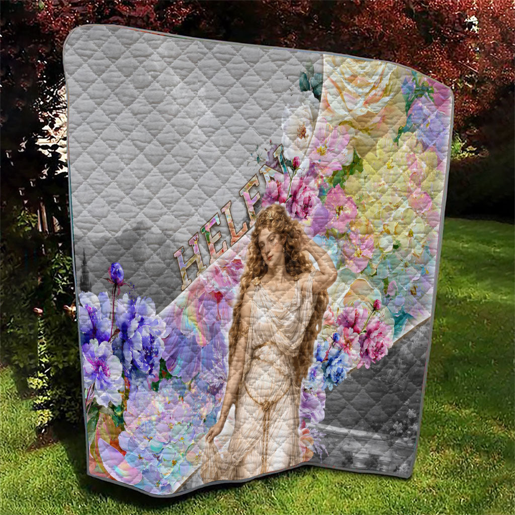 Helen Of Troy Quilt Ancient Greek Mythology Floral Goddess Portrait