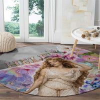 Helen Of Troy Round Carpet Ancient Greek Mythology Floral Goddess Portrait