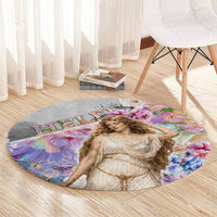 Helen Of Troy Round Carpet Ancient Greek Mythology Floral Goddess Portrait