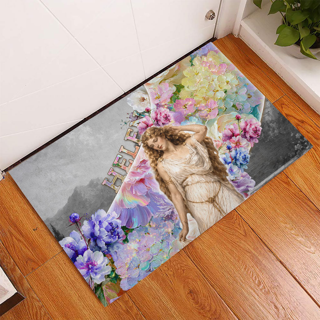 Helen Of Troy Rubber Doormat Ancient Greek Mythology Floral Goddess Portrait