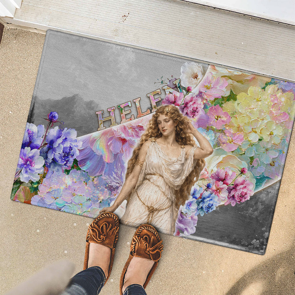 Helen Of Troy Rubber Doormat Ancient Greek Mythology Floral Goddess Portrait
