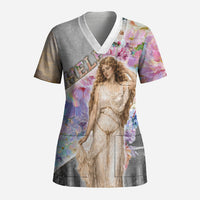 Helen Of Troy Scrub Top Ancient Greek Mythology Floral Goddess Portrait