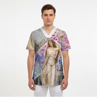 Helen Of Troy Scrub Top Ancient Greek Mythology Floral Goddess Portrait