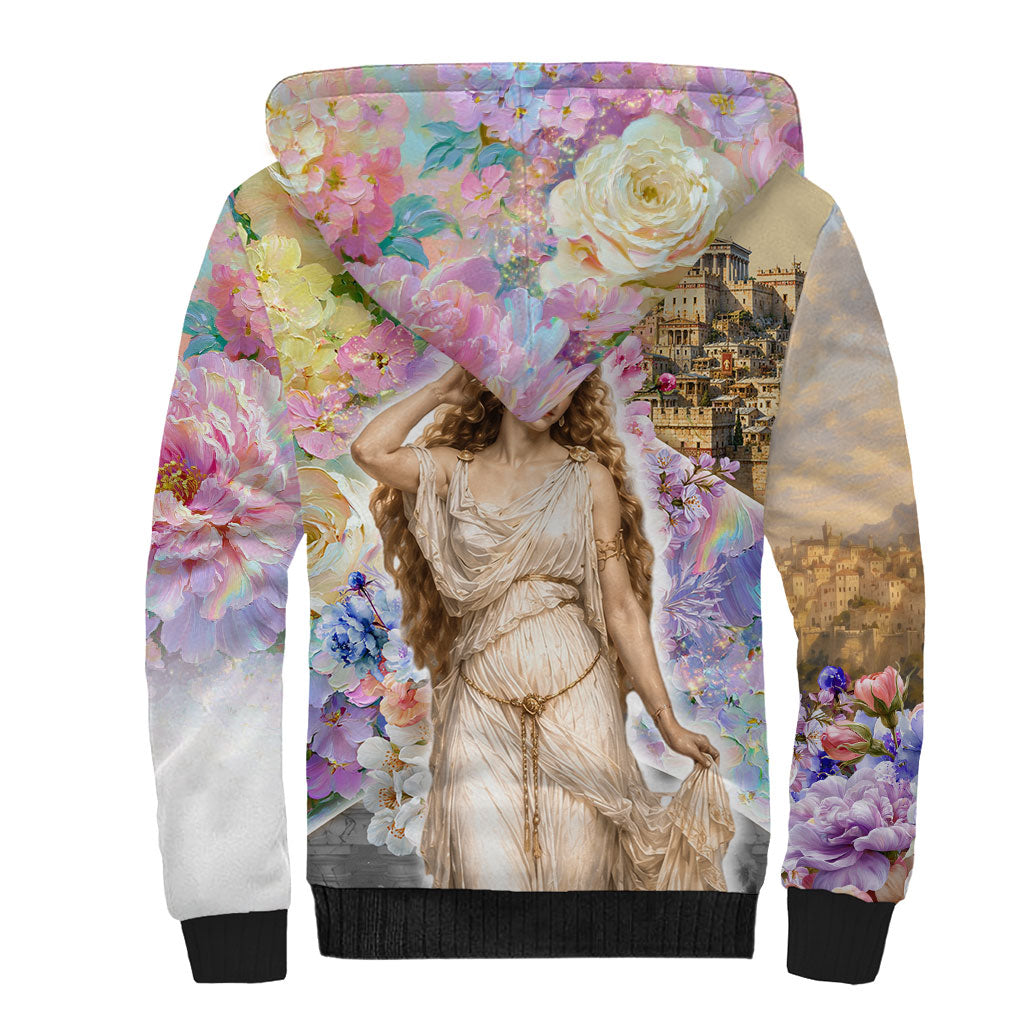Helen Of Troy Sherpa Hoodie Ancient Greek Mythology Floral Goddess Portrait