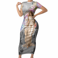 Helen Of Troy Short Sleeve Bodycon Dress Ancient Greek Mythology Floral Goddess Portrait