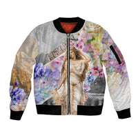 Helen Of Troy Sleeve Zip Bomber Jacket Ancient Greek Mythology Floral Goddess Portrait