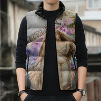 Helen Of Troy Sleeveless Puffer Jacket Ancient Greek Mythology Floral Goddess Portrait