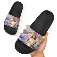 Helen Of Troy Slide Sandals Ancient Greek Mythology Floral Goddess Portrait