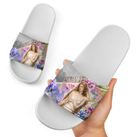 Helen Of Troy Slide Sandals Ancient Greek Mythology Floral Goddess Portrait