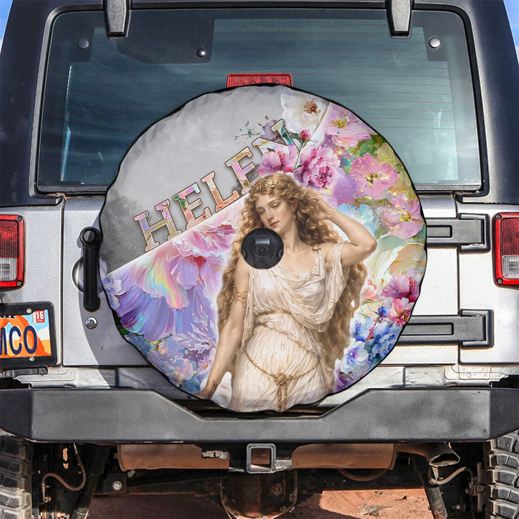 Helen Of Troy Spare Tire Cover Ancient Greek Mythology Floral Goddess Portrait