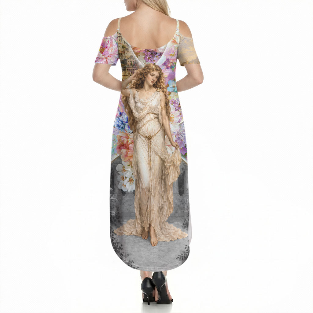 Helen Of Troy Summer Maxi Dress Ancient Greek Mythology Floral Goddess Portrait